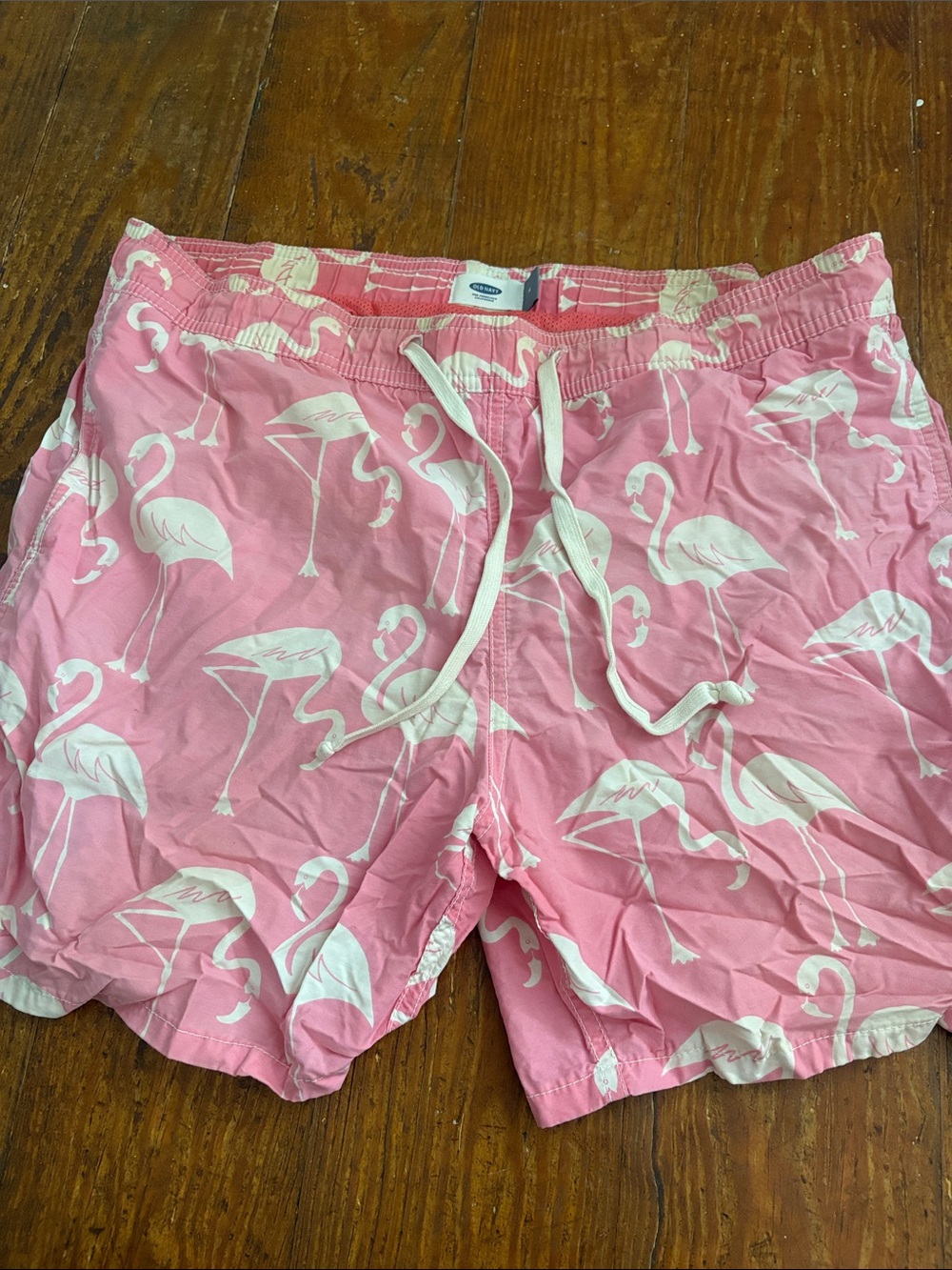 Old Navy Pink Swim Trunks with White Flamingo Print